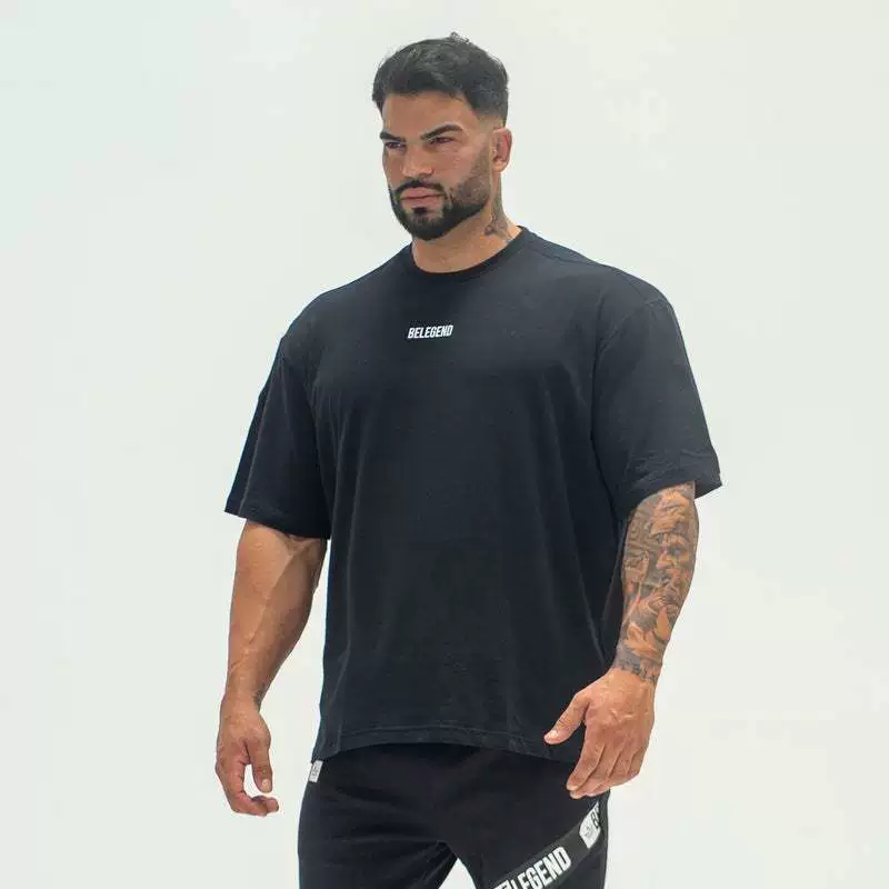 Brother, sports breathable solid T-shirt for gym for training for leisure, European style, round collar, oversize, with short sleeve