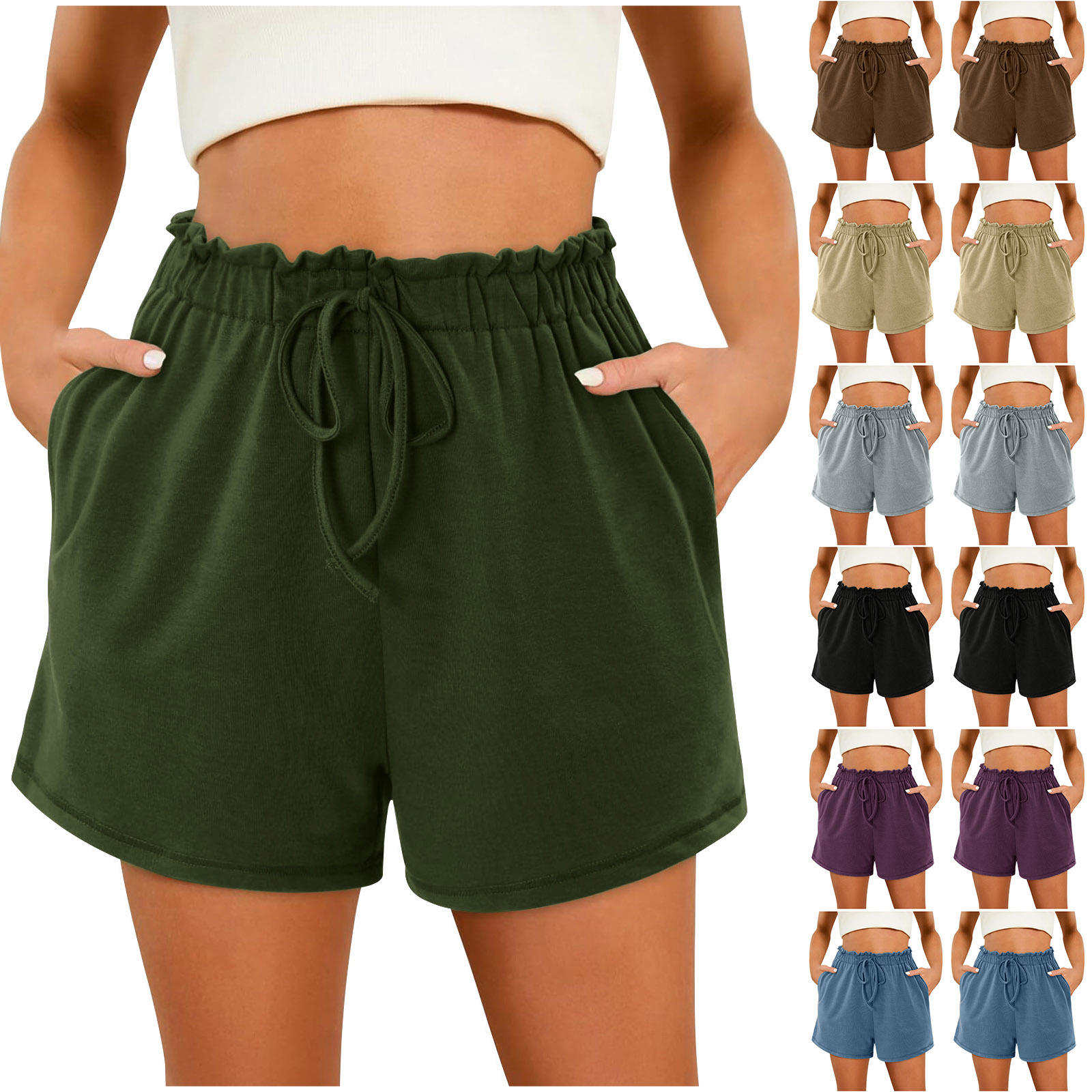 2025 Cross-Border Amazon Wish European and American Summer Women's Solid Color Home Pocket Loose Shorts Intellectual Style