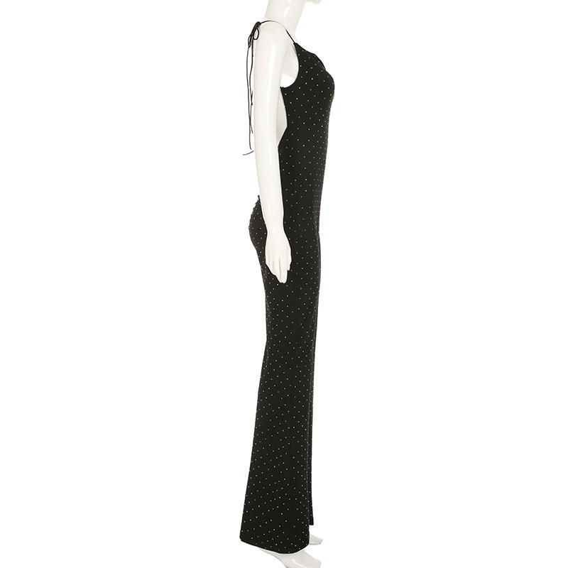 Women Clothing Rhinestone Sexy Siamese Trousers Elegant V neck Slim Fit Sheath Bell Bottom Pants Jumpsuit