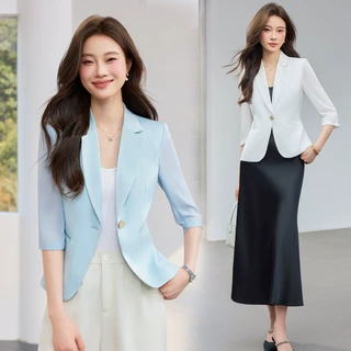 2026春夏新款中袖薄款气质百搭西服质感细腻小西装外套职业工作服