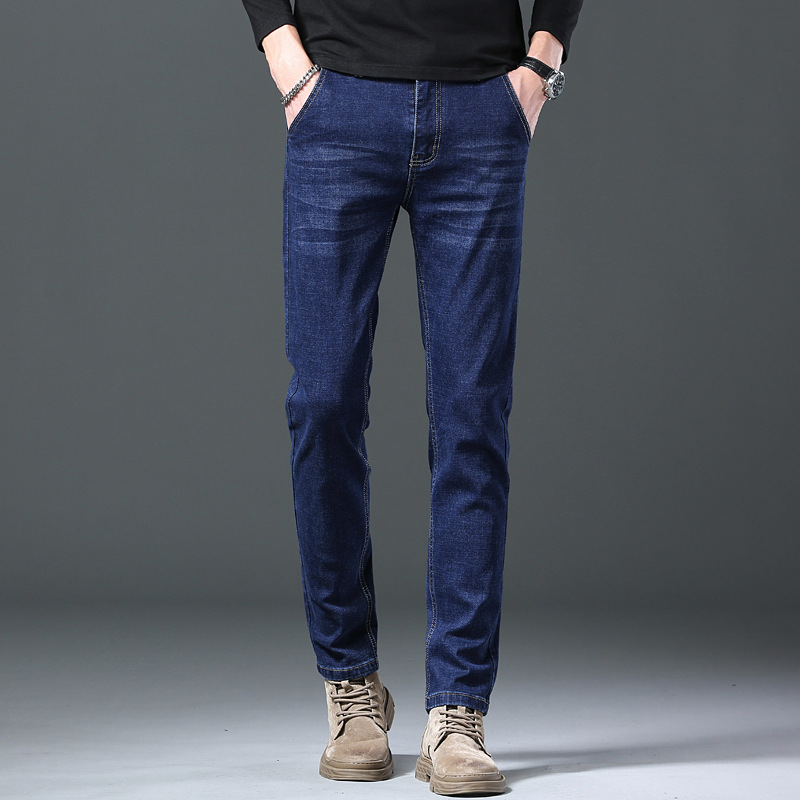 Autumn New Jeans Men's High Waist Elastic Loose Straight Casual Pants Anti Theft Buckle Back Bag_voghion.com