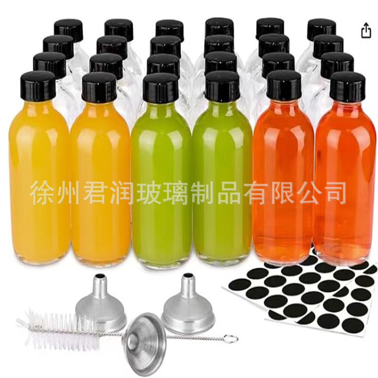 国境を越えたスポットホットセール透明ガラスボトル60mlボストンジュースボトルAmazonガラス詰め替えボトル漏斗付き|undefined