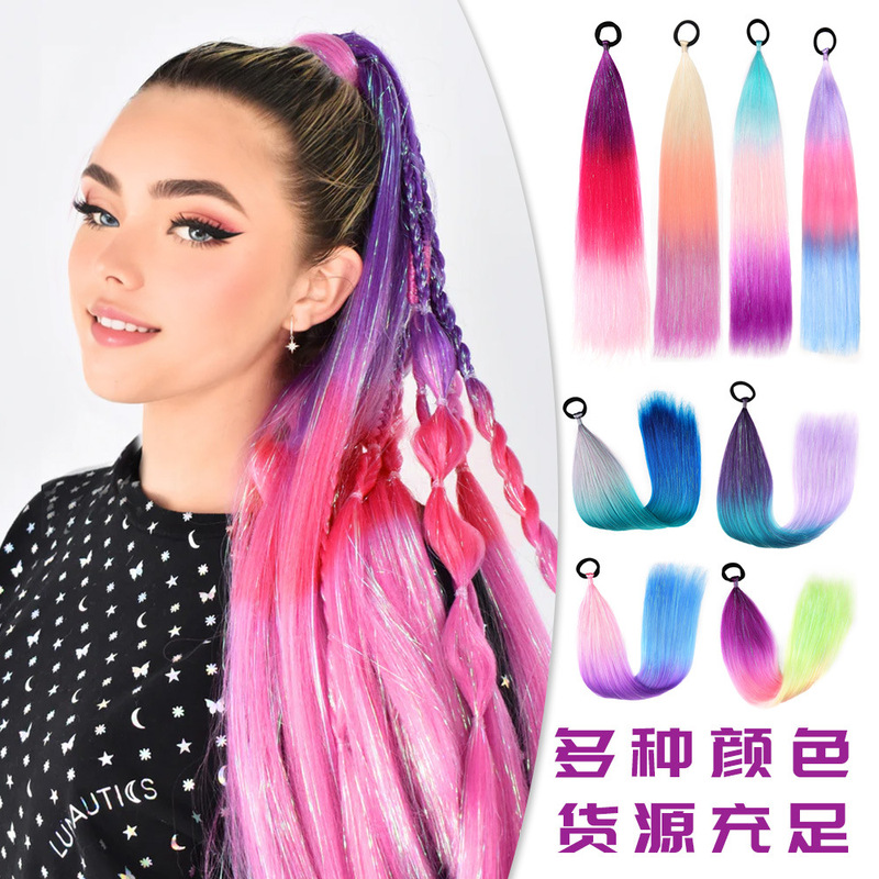 Wholesale Foreign Trade Gold and Silver Thread Ez Dreadlock Wig Ponytail Colorful Gradient Single Strand DIY Braided Hair Laser Thread Large Braid