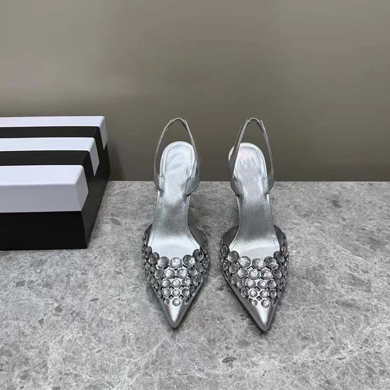 New super perfect rhinester shallow thin heel pointed shoes women's Roman hollow high heels women's sandals_voghion.com