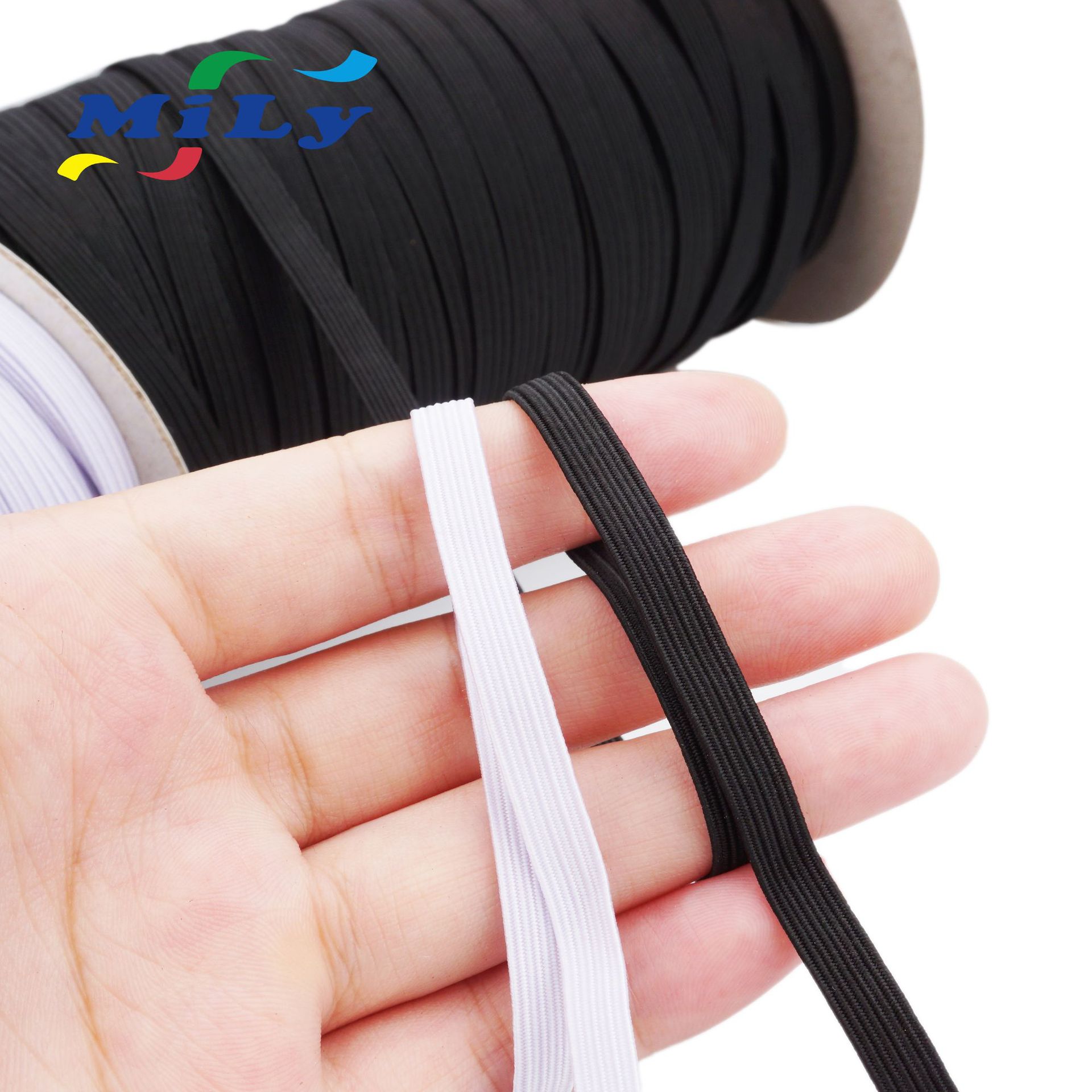 Fábrica directa de alta elasticidad negro y blanco elástico correa de marcha 3 - 15mm correa de marcha de cierre durable barra de goma estrecha plana