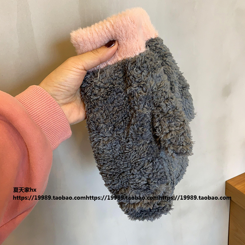 Ins防寒手袋女性冬の韓国版純色の厚いベルベットはミンクの毛に似せて自転車に乗る学生の保温手袋を指している|undefined