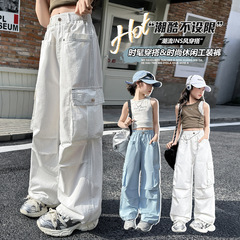 女の子用オーバーオール 秋服 2025年新作 夏 子供用 ナローワイドパンツ 女の子 大きな子供用 ゆったりストレートロングパンツ