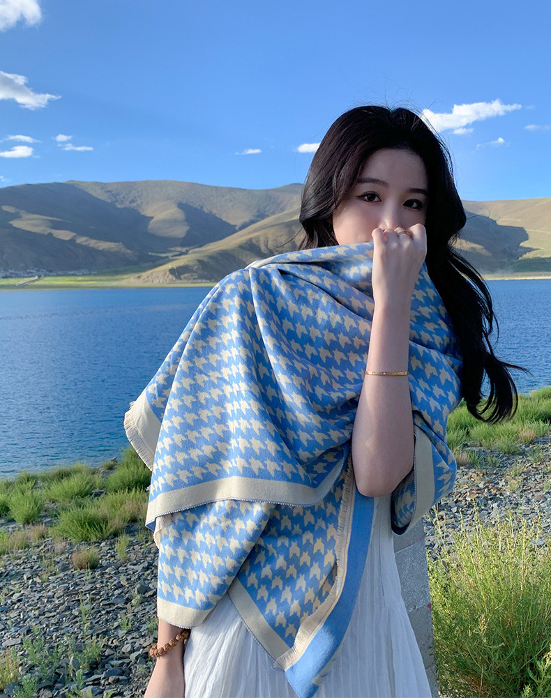 630g Weight Scarf Classification Daily Occasion Imitation cashmere Material Women's Casual Houndstooth Imitation Cashmere Scarf