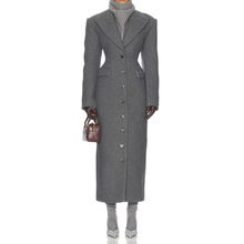 深圳南油高定女装新款时尚气质优雅翻领高腰长款羊毛外套