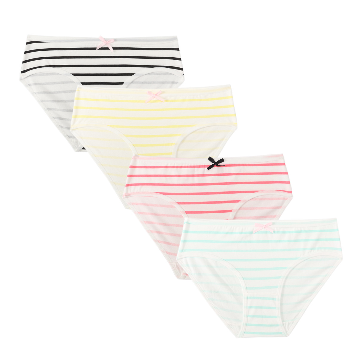 In stock, rainbow striped women's underwear with bow, plus size, mid-waist, pure cotton, comfortable, and available for wholesale from the manufacturer.