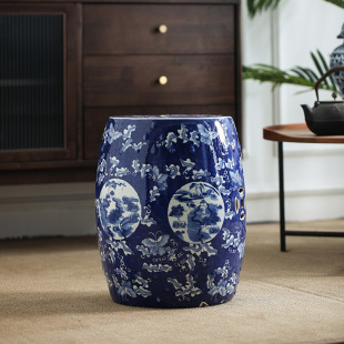 Ming and Qing classical ceramic drum stool blue and white porcelain ceramic drum stool tea room drum stool outdoor ceramic stool high temperature ceramic stool