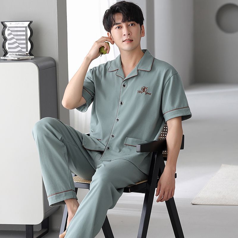 100% pantalones de algodón de manga corta pijamas de hombre verano más tamaño traje de algodón suelto ropa para el hogar