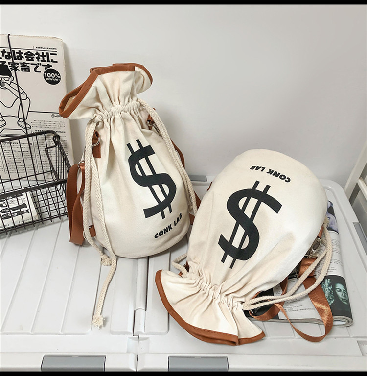 Trendy Large Capacity Cool Creative Letters Pumping Bucket Canvas Bag display picture 3