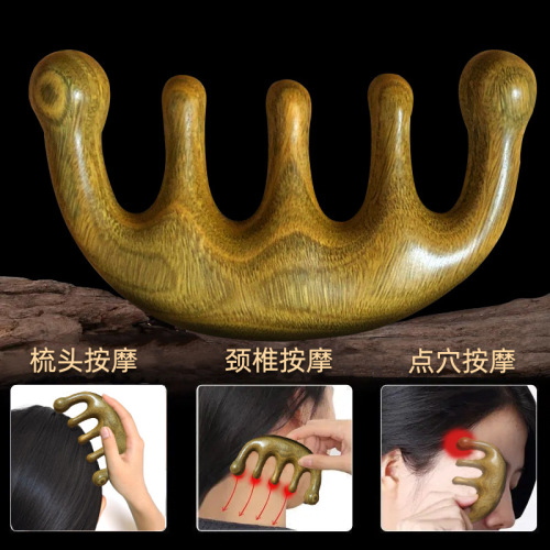 Manufacturer wholesale green sandalwood massage comb meridian comb massage scalp sandalwood comb household sandalwood women's comb