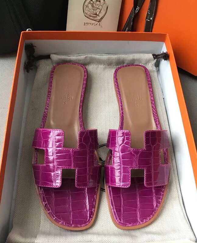 High-quality H crocodile leather flat sandals with a 4.5cm thick heel, genuine leather sole, handmade for women, Oran style
