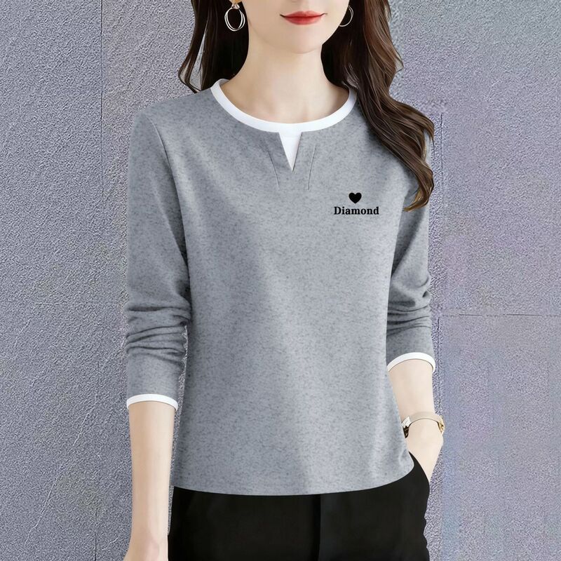21 Pure Cotton Round Neck Long-Sleeved T-Shirt for Women, Versatile for Spring and Autumn, Faux Two-Piece Base Shirt with a Unique Design 21 Pure Cotton Round Neck Long-Sleeved T-Shirt for Women, Versatile for Spring and Autumn, Faux Two-Piece Base Shirt with a Unique Design