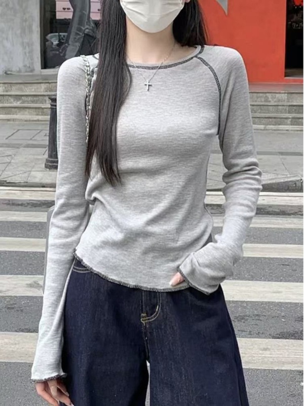 插肩别致韩系长袖t恤女2025早春设计感超好看别致独特显瘦上衣ins|undefined