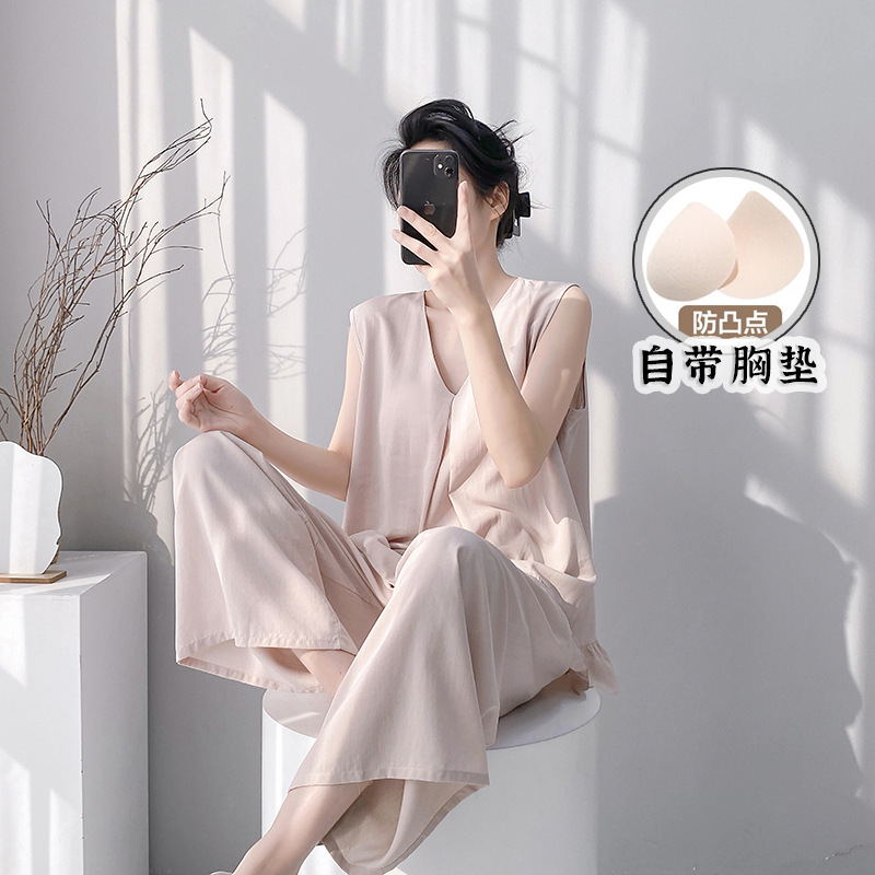 2026 New Cotton Silk Pajamas for Women, Spring and Autumn Style, High-End Solid Color, Large Size, Sleeveless Vest, Long Pants, Home Wear Set 2026 New Cotton Silk Pajamas for Women, Spring and Autumn Style, High-End Solid Color, Large Size, Sleeveless Vest, Long Pants, Home Wear Set