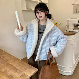 韩系两面穿羊羔毛棉服外套女2025新款冬季棉袄宽松加厚学院风棉衣