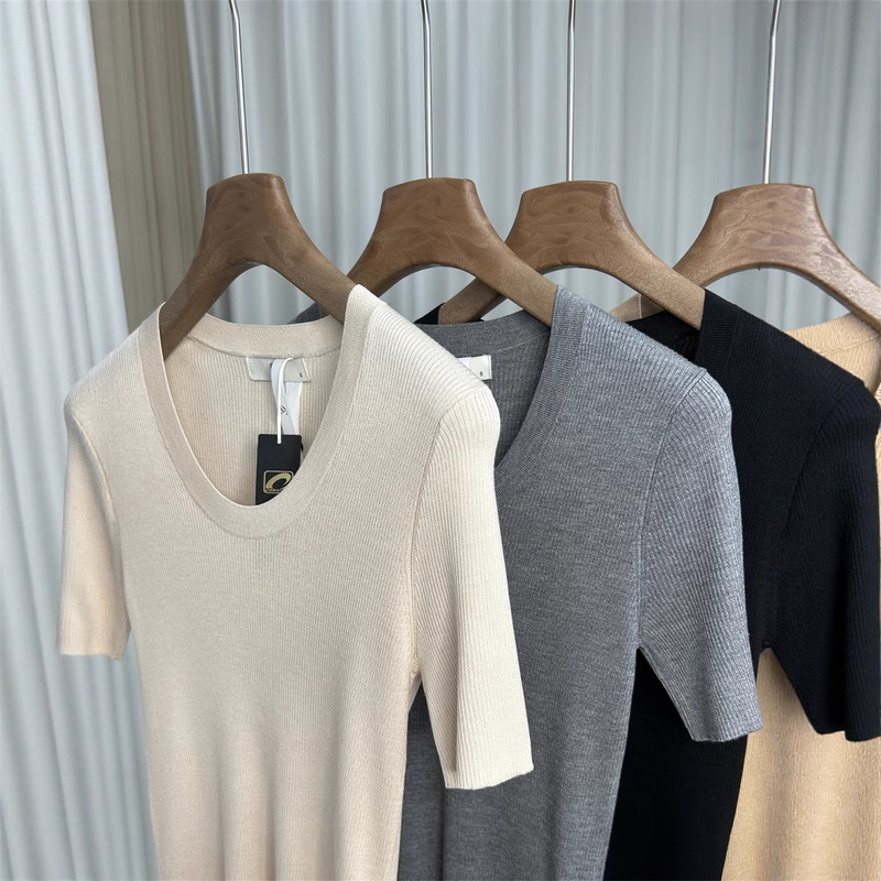 Hanyuan Apparel/25 New Autumn and Winter Styles! !Kangsaini! 2-Ply 60-Count Mulberry Silk Fine-Spun Cashmere Knit Short-Sleeve Shirt