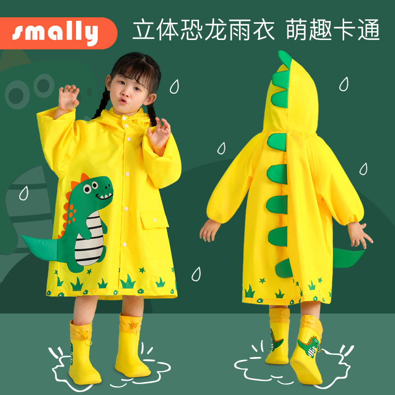 girl Raincoat kindergarten pupil Cartoon Poncho Child Waterproof tape schoolbag dinosaur Boy Children Rain gear