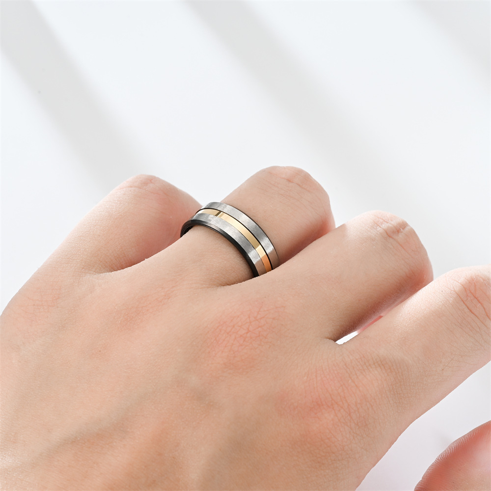 Couple Gender Simple Style Color Block Titanium Steel Couple Rings