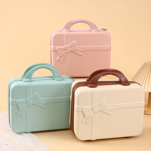 14 inch small portable cosmetic case simple solid color bow mini storage case ABS portable travel bags