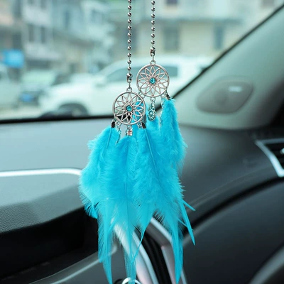 Car hanging – Interior Pendant - hole-blue-feather-dream-catcher
