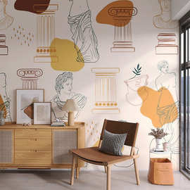 个性欧式抽象艺术人体画墙纸酒店西餐厅咖啡馆壁纸男包厢背景墙布