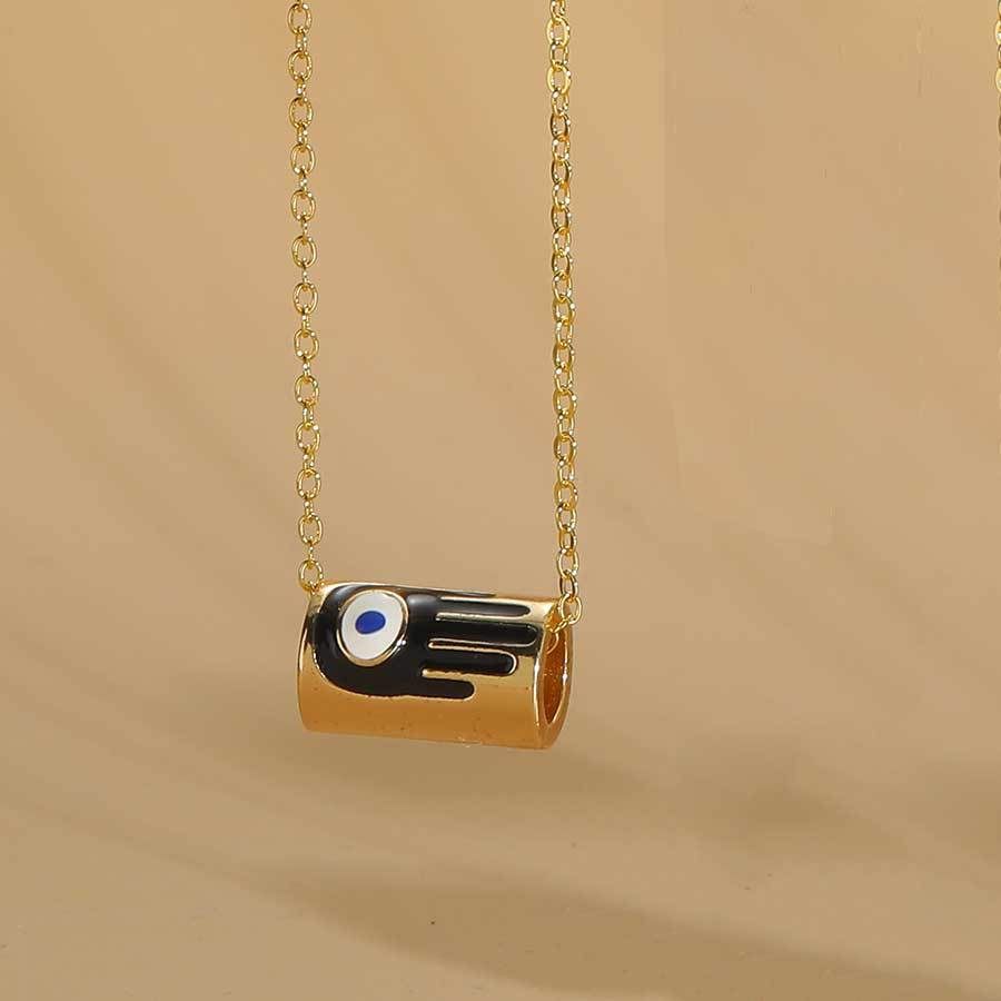 Collier avec pendentif œil du diable dégoulinant, chaîne de clavicule, collier de conception de paume hexagonale de mode de niche_voghion.com