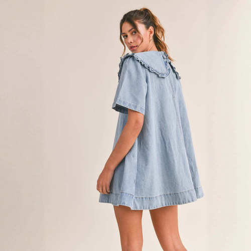 Amazon Europe and America Independent Store Women's Summer 2025 New Style Flared Collar Loose Ruffled Dress 