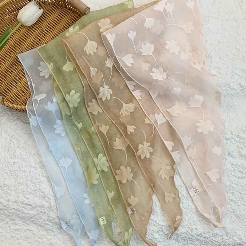 Bufanda triangular, bufanda para el cuello, nueva bufanda de seda fresca pequeña, pañuelo floral de alta calidad, accesorios para el cabello de estilo pastoral femenino de verano