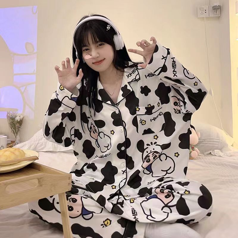 Nueva primavera y otoño pijamas japoneses de las mujeres lindo crayón Xiaoxin Otoño e Invierno suelta manga larga casa desgaste traje Pijamas