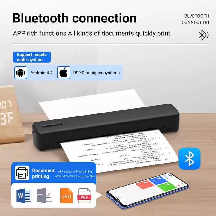 Маленький ручной принтер для школьников начальной школы, A4, Bluetooth