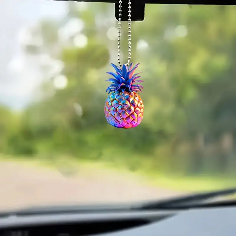 Acrílico creativo colorido piña acrílico colgante plano transfronterizo espejo retrovisor de automóvil colgante llavero colgante