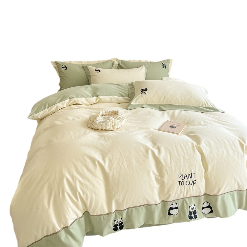 Juego de cama de cuatro piezas de algodón de fibra larga satinado 100S de alta gama, juego de cuatro piezas de algodón puro jacquard, funda nórdica, sábana ajustable