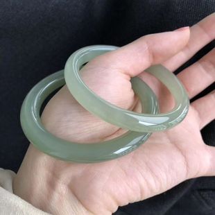 Natural Hetian jade Qinghai material clear water color bracelet lake water green jade bracelet women's gift live broadcast supply wholesale