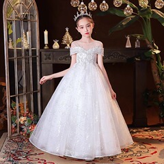 Evening dress princess dress children simple flower child wedding dress ballgown dress girl runway piano host performance costume