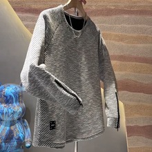 秋冬季新款编织卫衣潮流ins民族风时尚外穿拉链袖加厚显瘦t恤衫男