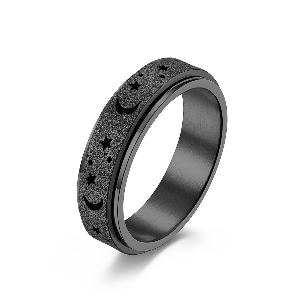 Amazon Frosted Hollow estrella Luna Acero inoxidable anillo giratorio alivio estrés titanio acero anillo de las mujeres pulsera
