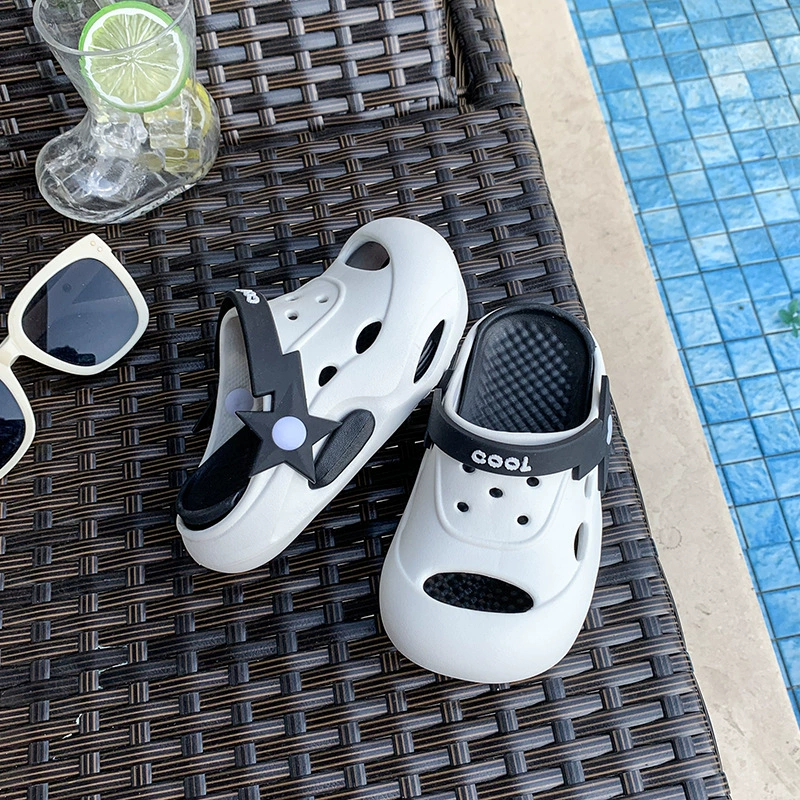 Детская обувь «крокодил», однотонные летние новые милые повседневные пляжные сандалии двойного назначения в клетку на мягкой подошве со звездами для мальчиков и девочек