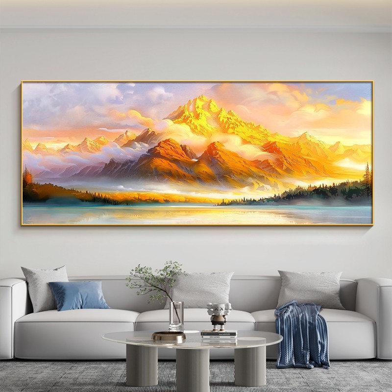 日照金山ソファ背景壁装飾絵画モダンなシンプルなバックグラウンド画像新しいリビングルーム壁画オフィス吊り絵画|undefined