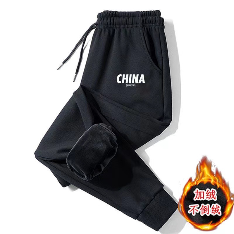 Otoño e invierno pantalones forrados de lana pantalones casuales de los hombres Pantalones deportivos de moda de los hombres pantalones cortos harén tobillo-atado pantalones de estudiante de los hombres