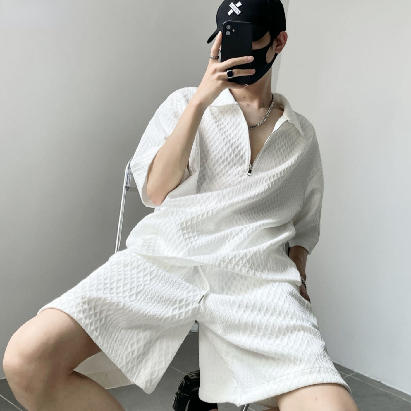 2023 Summer Short-Sleeve Shorts Casual Set, Loose and Stylish, Textured Two-Piece Set for Men, Trendy and Popular (Instagram Style)