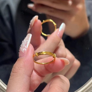 18K Gold Push-Pull Ring Non-Removable Au750 Mini Push-Pull Bracelet Plain Ring Glossy Ring Women's Water Shell Wholesale