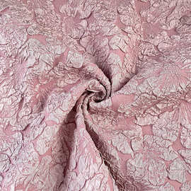 浮雕提花 灰粉色弹力3D立体花朵艺术提花面料裙子汉服设计师布料