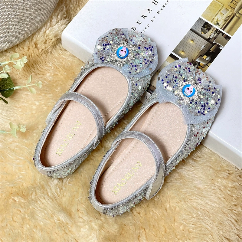 Принцесса обувь с блестками для девочек 2023 весна новая маленькая девочка Aisa плоская обувь детская мягкая подошва одиночная обувь хрустальная обувь
