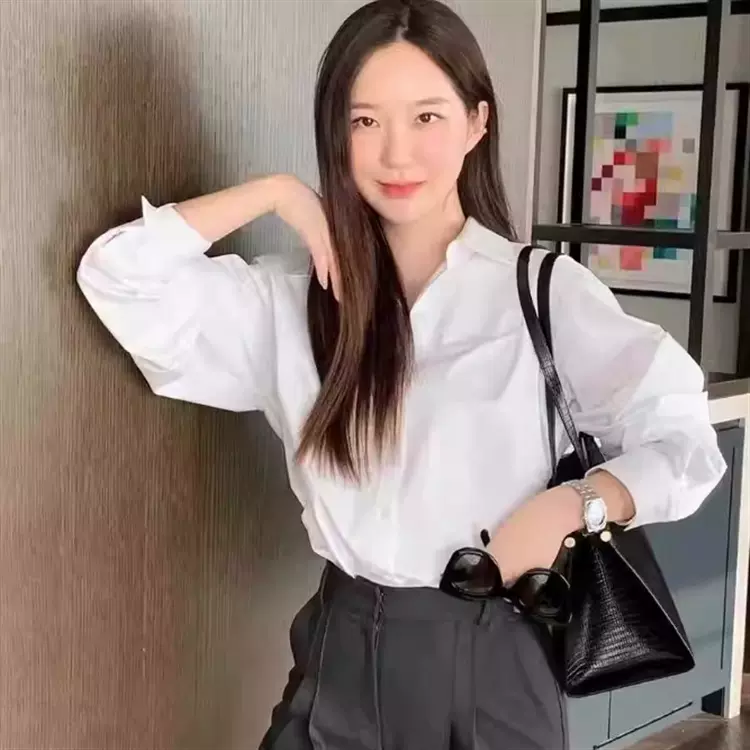 C292法式白色衬衫外套女装上衣2024新款宽松通勤衬衣女设计感小众