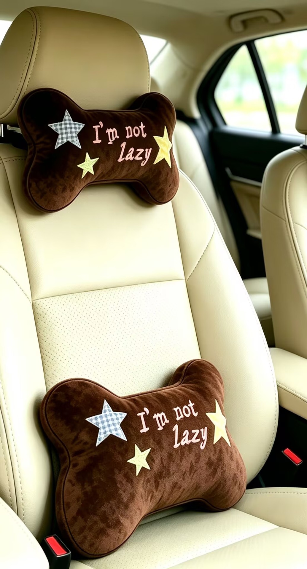 New Dog Car Headrest Bone-Shaped Plush Cartoon Cute Pillow Lumbar Support Doll Car Interior Accessories