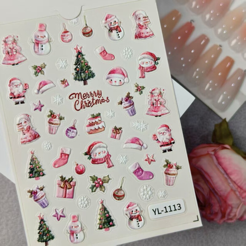 Christmas Theme Nail Art Stickers 5D Embossed Stereo Cute Snowman DIY Christmas Nail Stickers Jewelry Yl Style